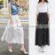 Stylish Lady Women Sweet Medium Elastic Waist Dot Chiffon Mild-calf Casual Pleated Skirt