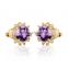 High quality yellow gold plated stud earring purple gemstone bridal jewelry