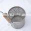 double mesh strainer with round wooden handle