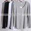 2017 V neck 4 colors one pocket blank plain ladies long sleeve t shirt