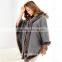 New Winter Warm Elegant Faux Mink Collar Fur Hooded Cape Plaid Sleeveless Women Coat