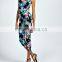 New arrival womens fitted sexy Floral Printed Jumpsuit deep v neck clothing