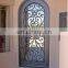 Cheap used single scrolls design tempered glass wrought iron gate door