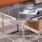 RB-1503 black stoving varnish rectangular wooden drawer tempered glass coffee table with stainless steel chinese tea table