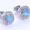 .925 Sterling Silver Earrings White CZ Cubic Zirconia Opal Cluster Stud Earrings For Children & Women