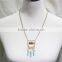 Multi Color Shell w/ Blue Suede Triangle Triple Pendant Necklace 2016 Fashion Style Wholesale