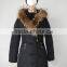 big real raccoon fur hood waist shaped knee length womens long down coat