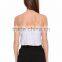 Woman deep V neck halter white stripped sexy backless fit and flare cotton crop tops