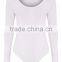 Sexy Tight Ladies Jumpsuit With High Leg Basic White Scoop Neck Thong Bodysuit Long Sleeve