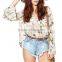 Latest Womens V Neck Flare Sleeve Blouse Design Pictures Multicolor Casual Floral Printed Top For Ladies