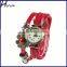 Studen Flower Sense Retro Wrap Around Weave Leather Quartz Bracelet Wrist Watch Red WP007