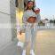 Autumn and winter plus size women's sweater solid color two-piece suit plus velvet thickening leisure sports suit
