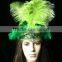 Carnival Headdress Hand Painted(green Color) Female headdress With Ostrich Feather