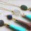 Drusy Necklace, Tassel Druzy Necklace, Turquoise Beige Tassel Layering Statement Necklace Jewelry