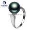 18k gold engagement rings with pearl black color and perfect round tahitian pearl