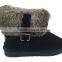 Black faux fur surrounded with buckle ankle snow boot