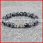 KJL-0112 Fahion Custome Handmade Natural Stone Men Double Skull Heads Bracelet, Black Snowflak Beads Stretch Jewelry