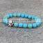 KJL-0017 High Grade Mens Women Beads Bracelet, Light Blue Sea Sidiment Stone Lion Head Bracelet