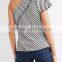 Wholesale Women Apparel Black and White One-shoulder Fashion Striped Silk Top(DQE0398T)