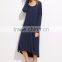 Navy Drop Shoulder Cut And Sew High Low Dress Scoop Neck Cotton Spandex Casual Split Hem Tee Dress