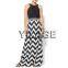 2015 new design hot in summer chevron knit maxi printed dress