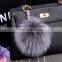 Factory wholesale multicolor and fluffy fox fur pom pom ball keychain