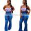 Tsuretobe Butterfly Embroidery Flare Jeans Women Vintage High Waist Bell Bottom Jeans Party Stretch Denim Wide Leg Pants Female