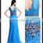 Blue Color One Piece Real Sample Crystal Beaded Tall Tube Women Sexy Maxi Bandage Dress