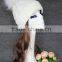 High Quality Knitted Beanie With Fur Pompom Girls Winter Beanie Hat White
