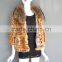 New fashion printed rabbit fur coat with real raccoon fur collar leopard print jacket fashion style