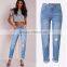 2016 Summer Fashion Women Middle Waist Ripped Jean Pants Ladies Torn Vintage Monkey Wash Latest Jeans Model