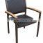 Stackable leisure outdoor furniture rattan chair with teak wood arm