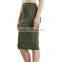 2017 OEM Ladies Fashion Midi Tube Khaki Skirt with Side Metal Detrails