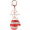 Hot sale Christmas craft gift metal red enamel gloves keychain with white crystal
