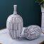 Novelty Large Black And White Lines Polishing Ceramic Olive Vase For Hallway Decoration