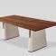 Contemporary DT1601-18 natural walnut veneered wooden top leather upholstered solid wood base dining table