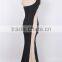 Hot wholesale 2016 newest arrival two colors combination full length evening dress one sleeve