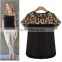 Classic black and white Summer women chiffon leopard stitching clothing plus size,chiffon fabric,t shirt women wear