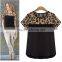 Classic black and white Summer women chiffon leopard stitching clothing plus size,chiffon fabric,t shirt women wear