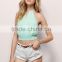 Chiffon Front Row Crop Top With Halter Neck wholesale women tops