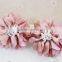 Pink Grey Handmade Fabric Flower With Resin Beaded Center,Fabric Chiffon Flower For Hair Decoration