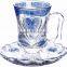 6pcs glass tea cup and saucers glass tea cup sets glass decal tea cup and saucers