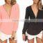 2016 New Fashion Women Autumn Sexy Long Sleeve Zipper Chiffon Blouse