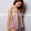 New Arrival Straps Nightwear Pink Sateen Eyelash Lace Pyjamas Set Vest and Shorts Casual Fit Sleepwear For Women