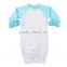 100% Cotton knit unisex white baby onesie with aqua ruffle sleeve wholesale baby clothes romper bodysuit for baby