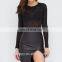 High Neckline Stripe Detail long SleevE Women Sexy Bodysuit