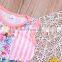 High quality pink strip floral dress & stripe ruffles pants summer baby clothes newborn set