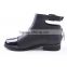 Shiny toe part back zipper open black knight safety moon sandal boots with buckle