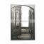 custom modern arched design black color handcraft scrolls tempered glass security front double wrought iron doors for homes