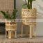 New Design Set of 2 Planter Stands, Natural Rattan Unique Wicker Flower Pot Holder Basket Wholesale